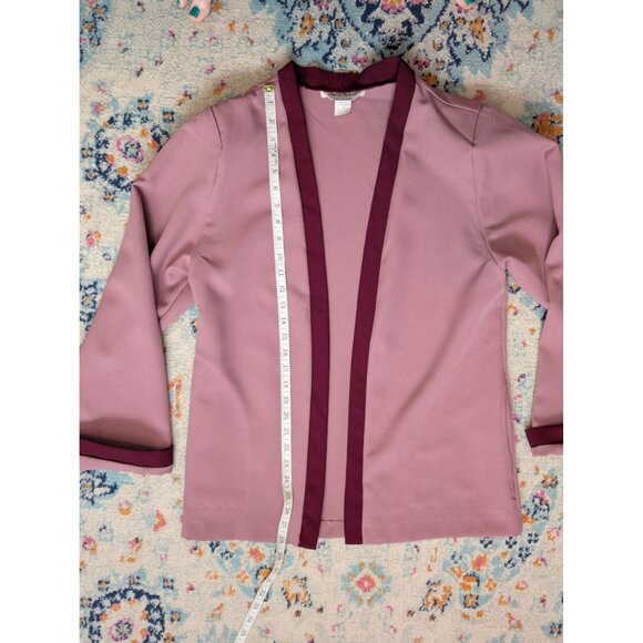 Vintage Anthony Richards Open Front Pink Blazer with Burgundy Trim Size 12 - Picture 9 of 11